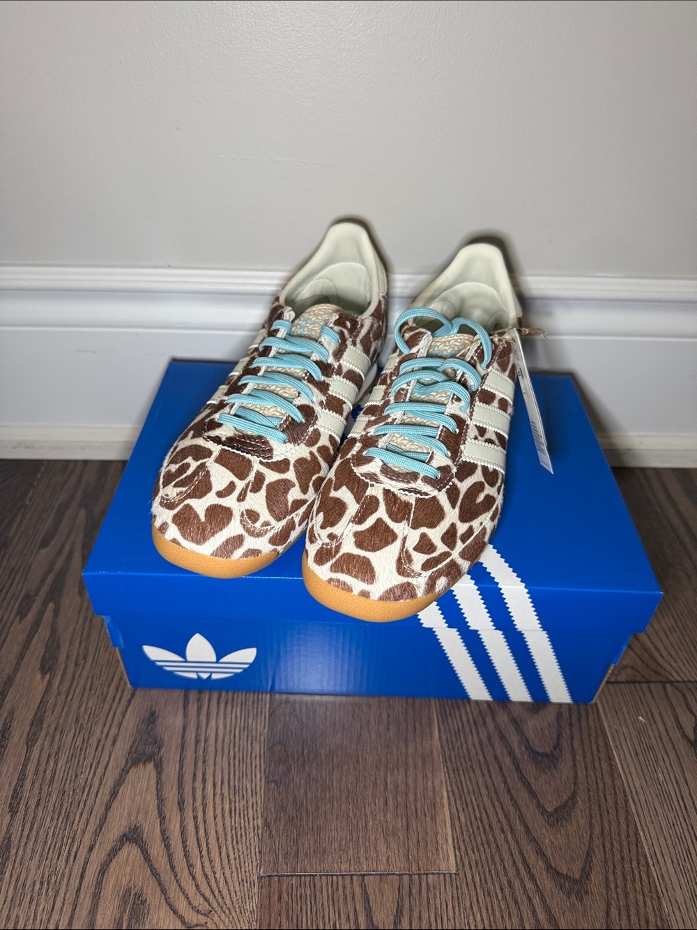 adidas Women's Giraffe Print Sneakers with Light Blue Laces